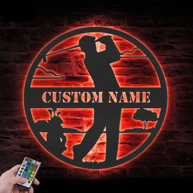 Personalized Golfing Golf Club, Metal Wall Signs With RGB Led Light