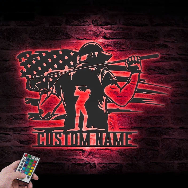 Personalized Golfing US Flag Metal Wall Signs With RGB Led Light
