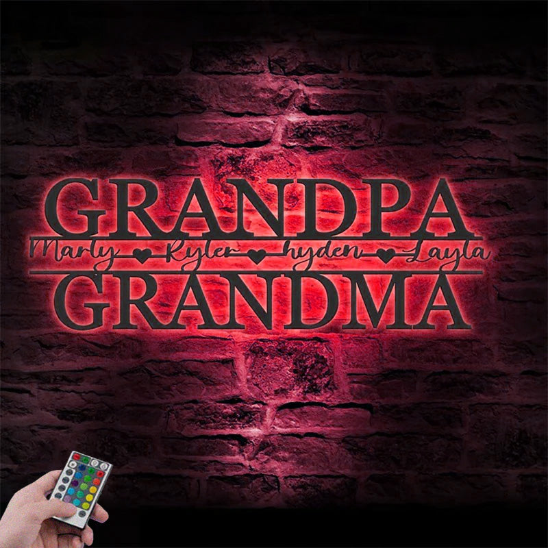 Personalized Grandparents Kids Metal Wall Signs With RGB Led Light