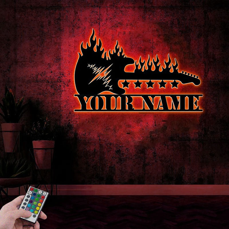 Personalized Guitar Heavy Metal Rock Music Metal Wall Signs With RGB Led Light