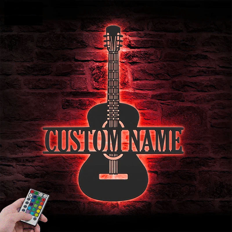 Personalized Guitar Player Metal Wall Signs With RGB Led Light