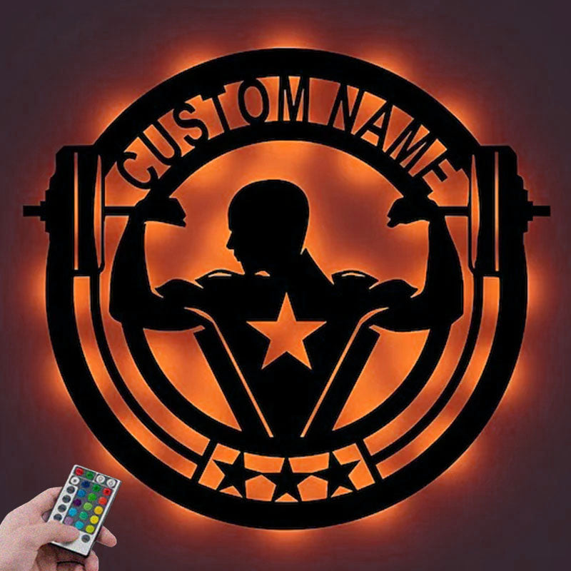 Personalized Gym Metal Wall Decor, Gymer Gift Metal Wall Signs With RGB Led Light