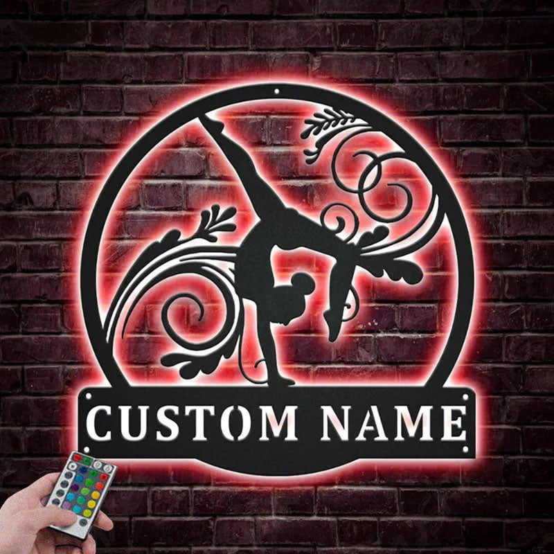 Personalized Gymnastics Metal Wall Signs With RGB Led Light