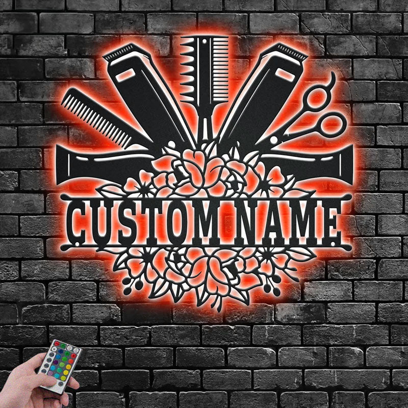 Personalized Hair Salon, Metal Wall Signs With RGB Led Light