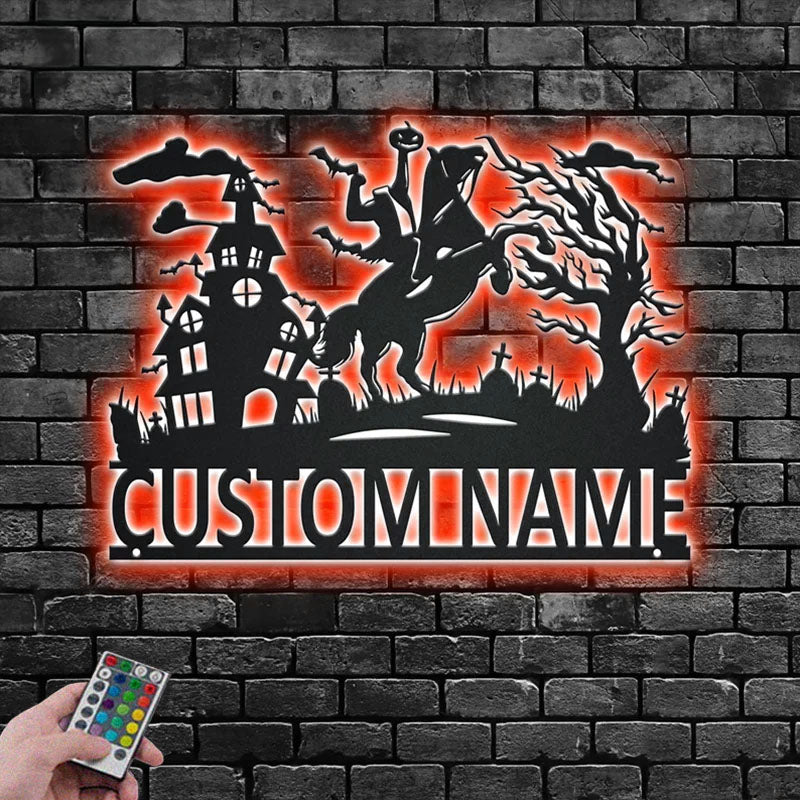 Personalized Headless Horseman Metal Wall Signs With RGB Led Light