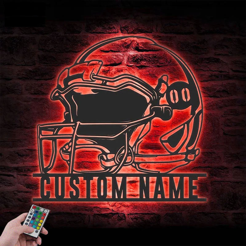 Personalized Helmet American Football, Metal Wall Signs With RGB Led Light
