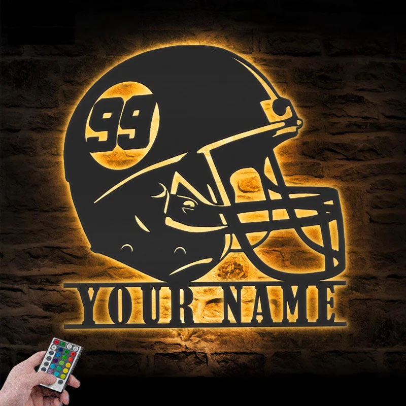 Personalized Helmet American Football, Metal Wall Signs With RGB Led Light