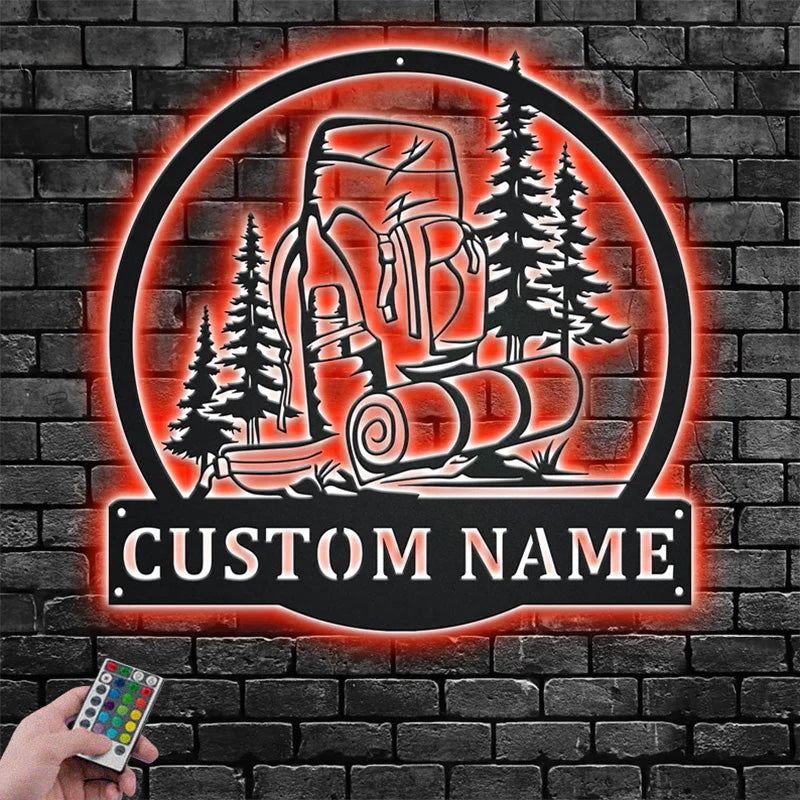 Personalized Hiking Backpack Metal Wall Signs With RGB Led Light