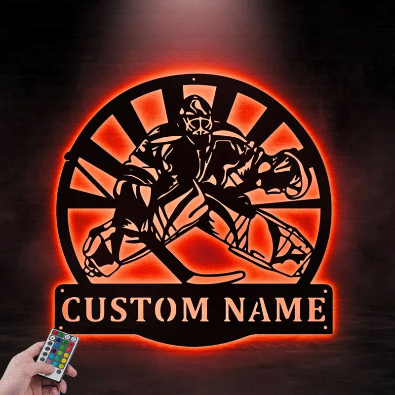 Personalized Hockey Goalie Name Sign, Metal Wall Signs With RGB Led Light