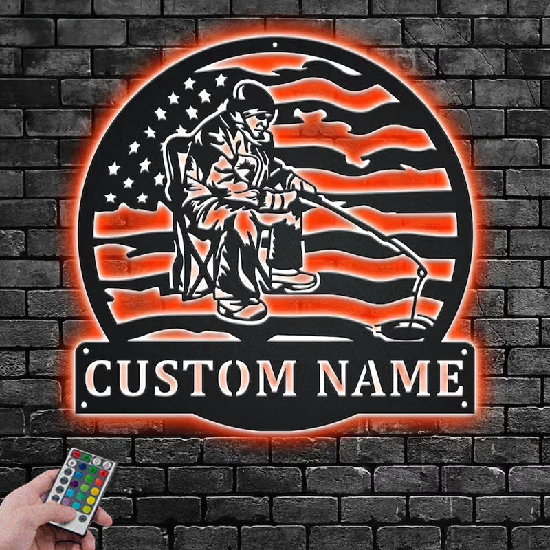Personalized Ice Fishing Metal Wall Signs With RGB Led Light