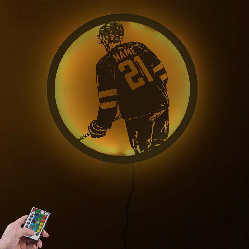 Personalized Ice Hockey LED Metal Sign Wall Decor, Metal Wall Signs With RGB Led Light