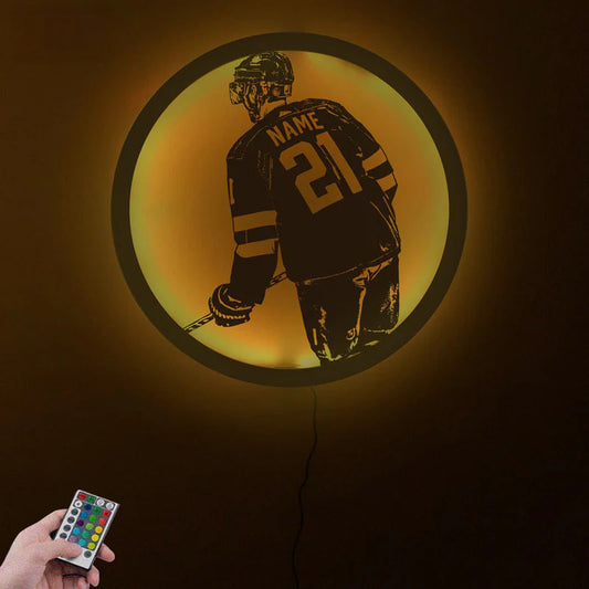 Personalized Ice Hockey LED Metal Sign Wall Decor, Metal Wall Signs With RGB Led Light