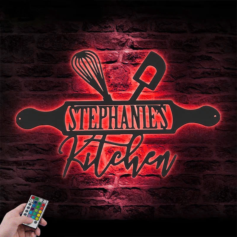 Personalized Kitchen Metal Wall Signs With RGB Led Light