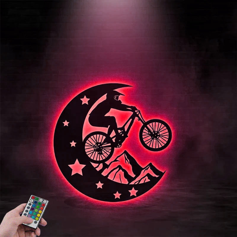 Personalized Light Up Cycling Moon Metal Wall Signs With RGB Led Light