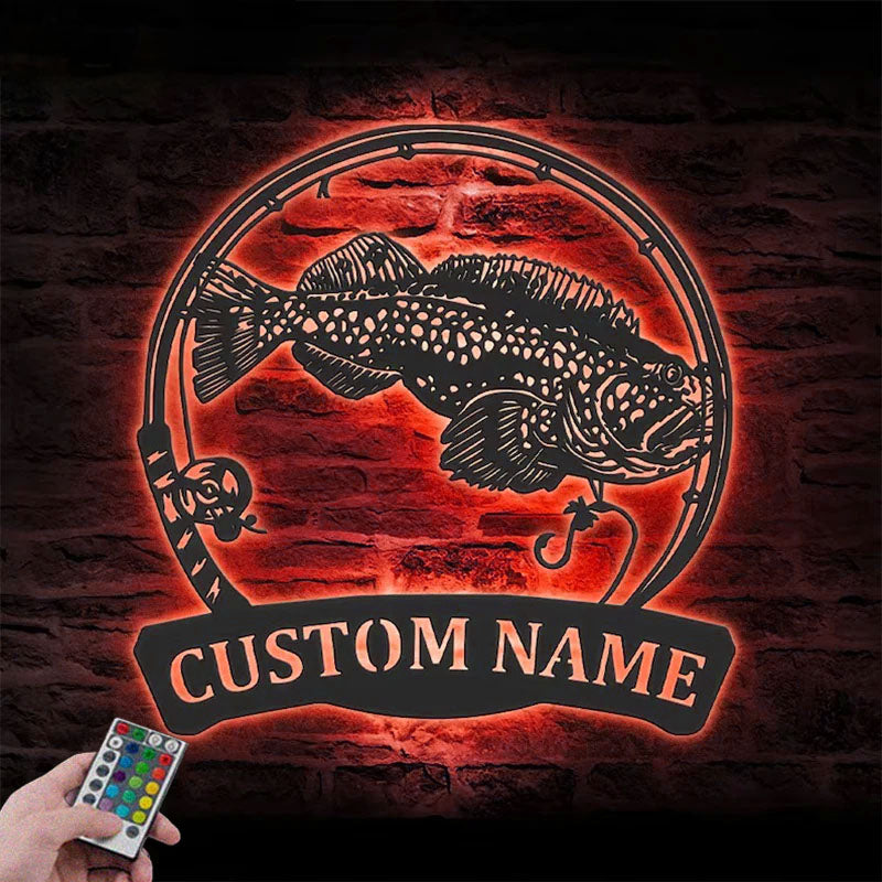 Personalized Lingcod Fishing Metal Wall Signs With RGB Led Light