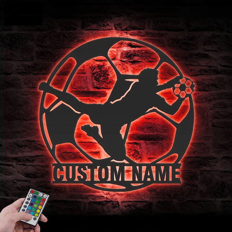 Personalized Man Soccer Player, Metal Wall Signs With RGB Led Light