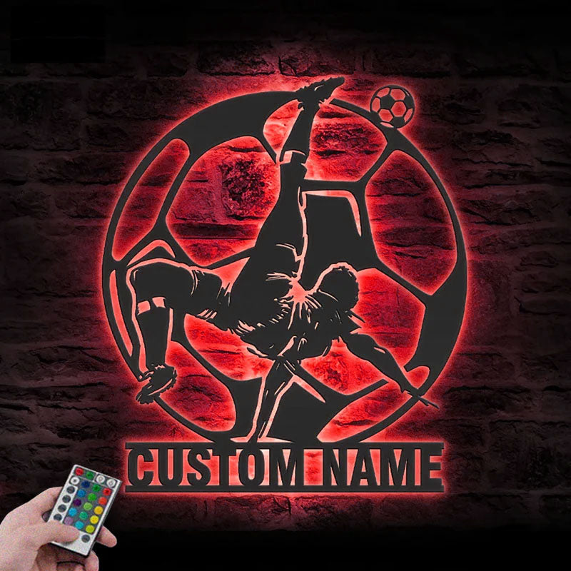 Personalized Man Soccer, Metal Wall Signs With RGB Led Light