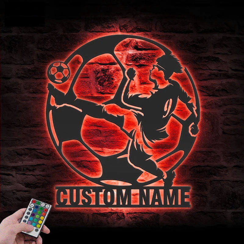 Personalized Man Soccer, Metal Wall Signs With RGB Led Light