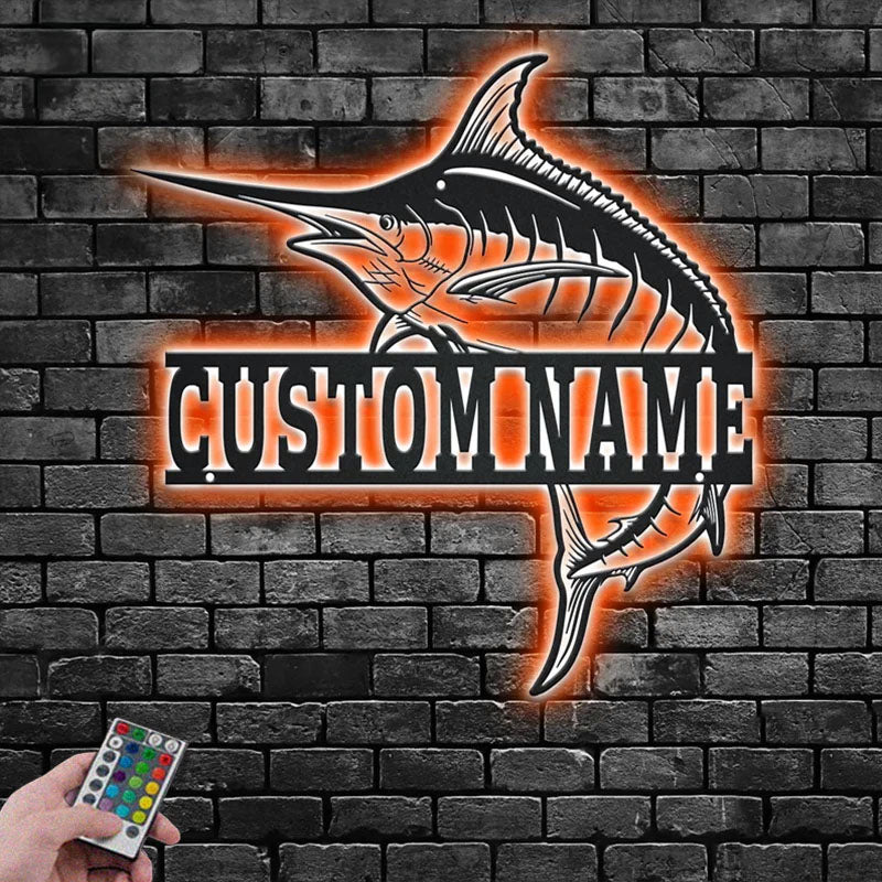 Personalized Marlin Fish Metal Wall Art Sign Decoration For Room With LED Light