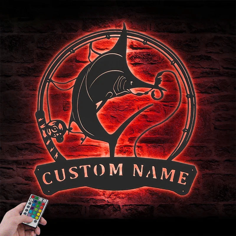 Personalized Marlin Fishing Metal Wall Signs With RGB Led Light