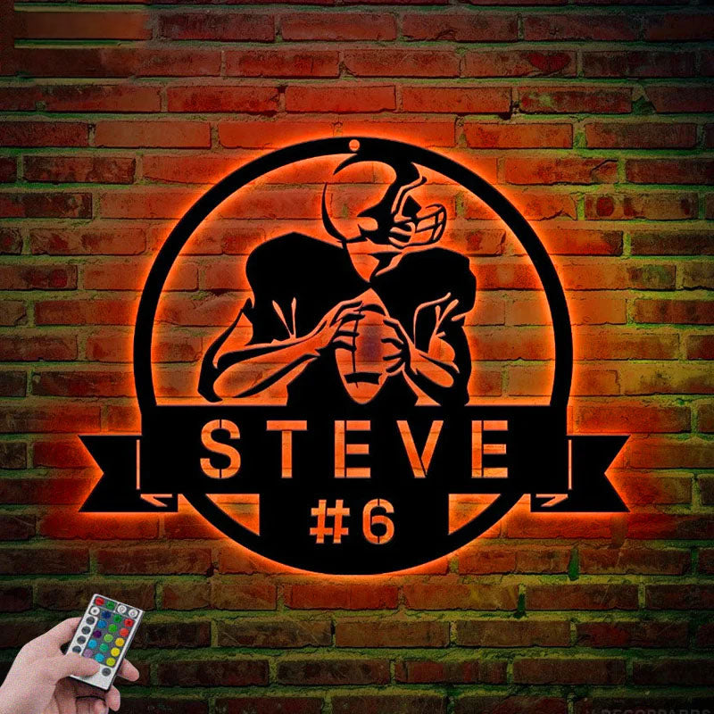Personalized Metal Football Wall Art, Metal Wall Signs With RGB Led Light