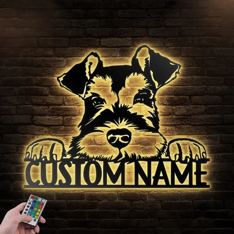 Personalized Miniature Schnauzer Dog, Metal Wall Signs With RGB Led Light