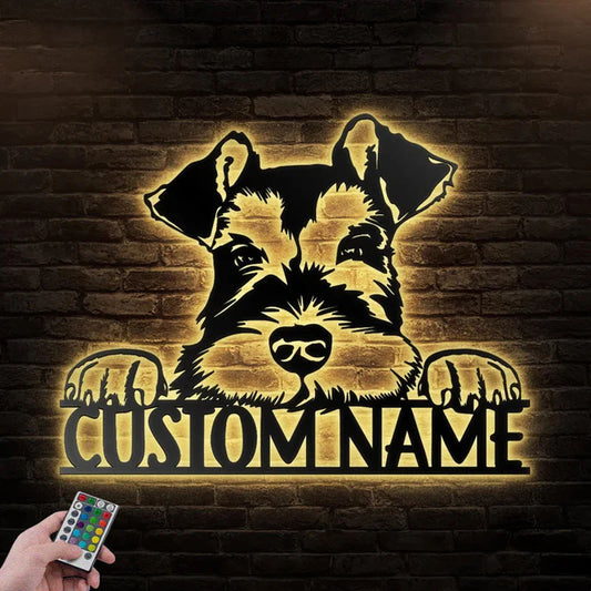 Personalized Miniature Schnauzer Dog, Metal Wall Signs With RGB Led Light