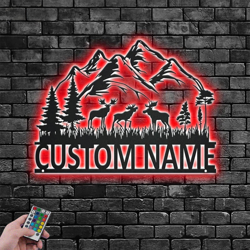 Personalized Moose MoutainMetal Wall Signs With RGB Led Light