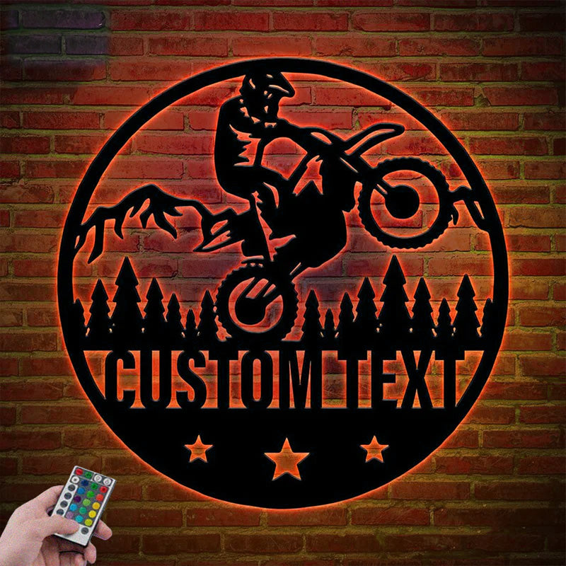 Personalized Motocross Biker Metal Wall Signs With RGB Led Light