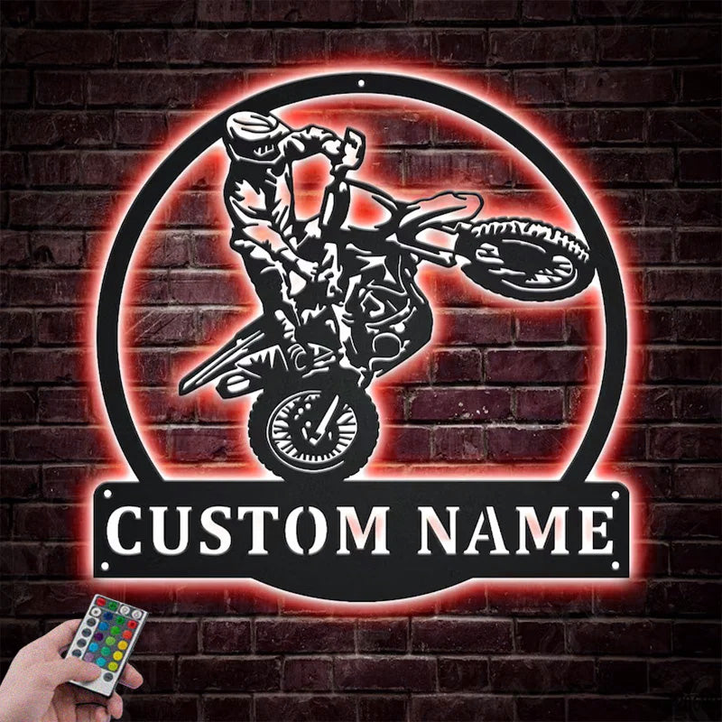 Personalized Motocross Biker Wall Hanging Metal Wall Signs With RGB Led Light