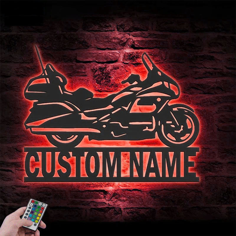 Personalized Motocross Biker, Metal Wall Signs With RGB Led Light