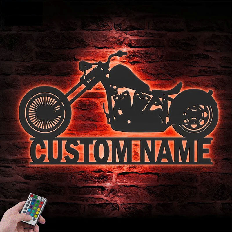 Personalized Motocross Biker, Metal Wall Signs With RGB Led Light