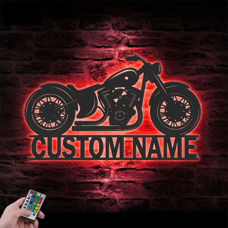 Personalized Motocross Biker, Metal Wall Signs With RGB Led Light