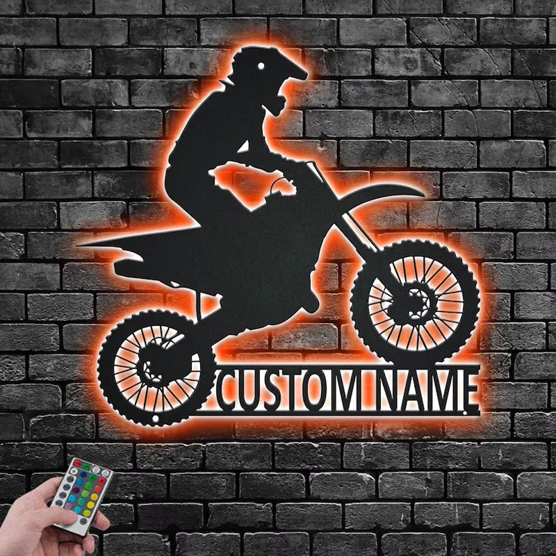 Personalized Motocross Dirt Bike Metal Wall Signs With RGB Led Light