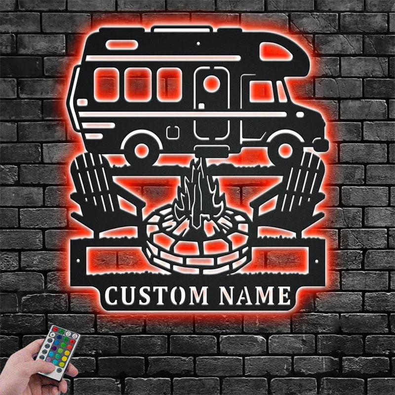 Personalized Motorhome Camper Metal Wall Signs With RGB Led Light