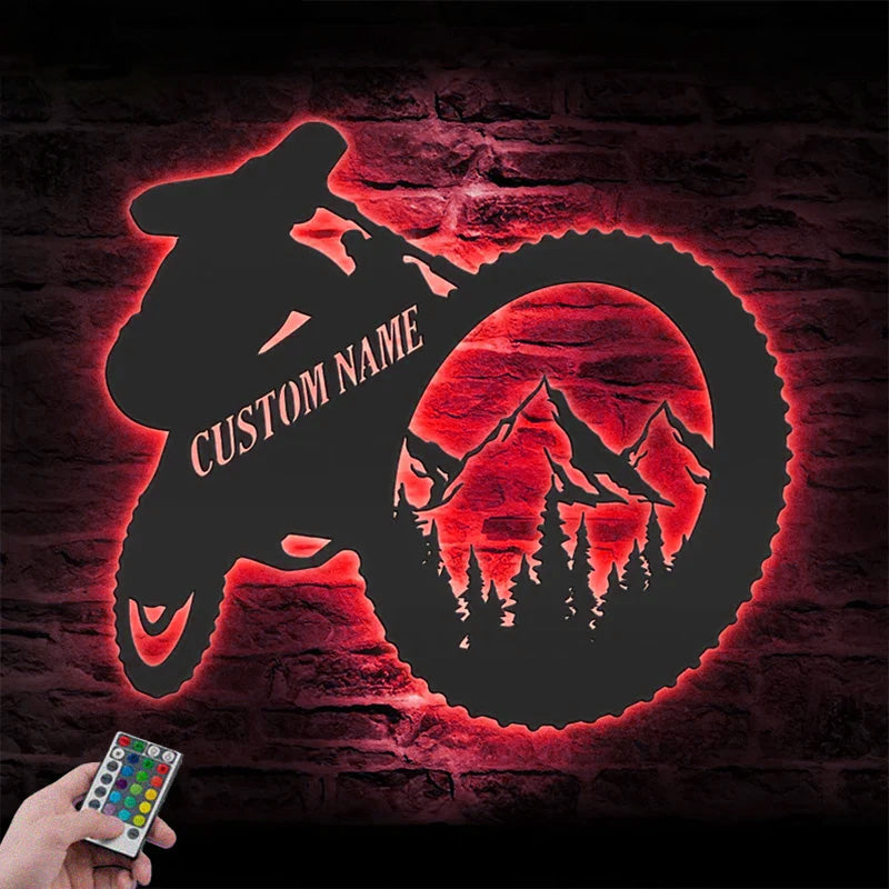 Personalized Mountain Bike Metal Wall Signs With RGB Led Light
