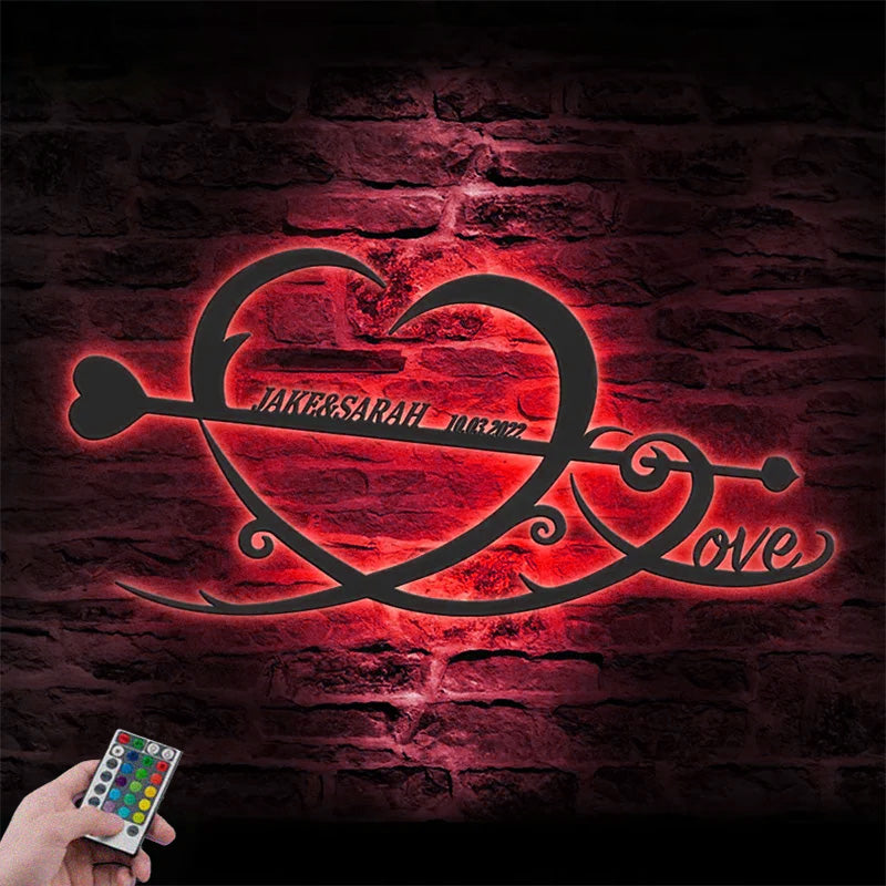 Personalized Name And Date Metal Wall Signs With RGB Led Light