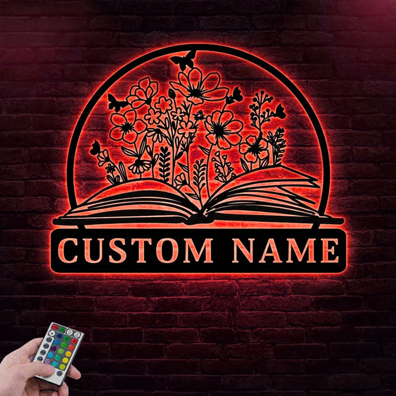 Personalized Name Book Lover Metal Wall Signs With RGB Led Light