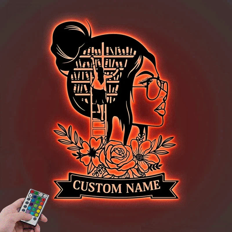 Personalized Name Book Lover, Metal Wall Signs With RGB Led Light