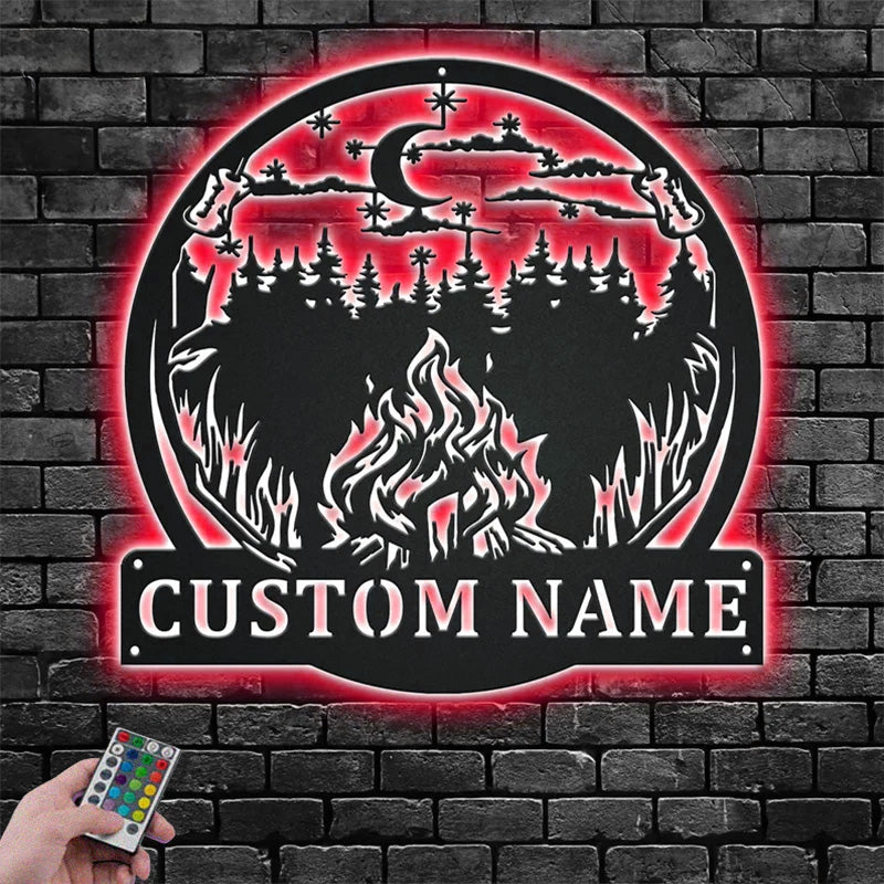 Personalized Outdoor Campfire Metal Wall Signs With RGB Led Light