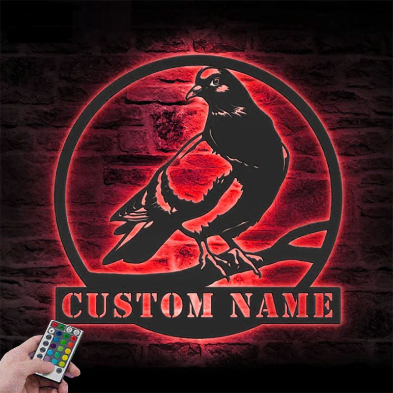 Personalized Pigeon Peace Bird Metal Wall Signs With RGB Led Light