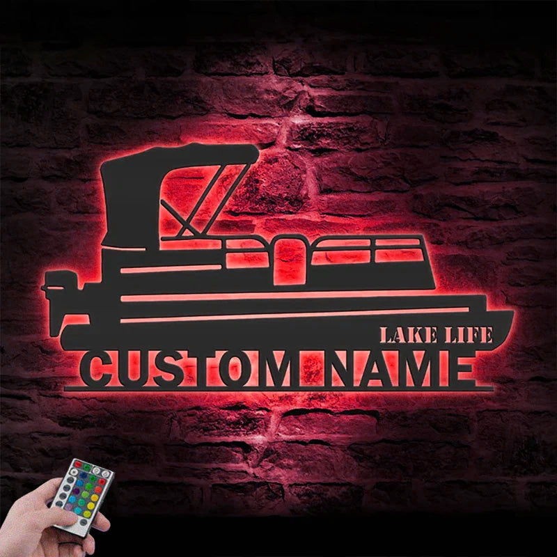Personalized Pontoon Lake House Metal Wall Signs With RGB Led Light