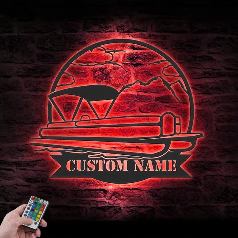 Personalized Pontoon Lake House Metal Wall Signs With RGB Led Light