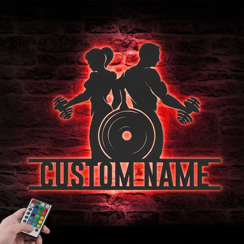 Personalized Powerlifting Name Sign Home Decor Bodybuilding Gym Fitness Metal Wall Signs With RGB Led Light