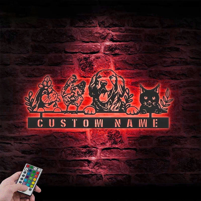 Personalized Rabit Chicken Dog Cat Farm Farmhouse Metal Wall Signs With RGB Led Light