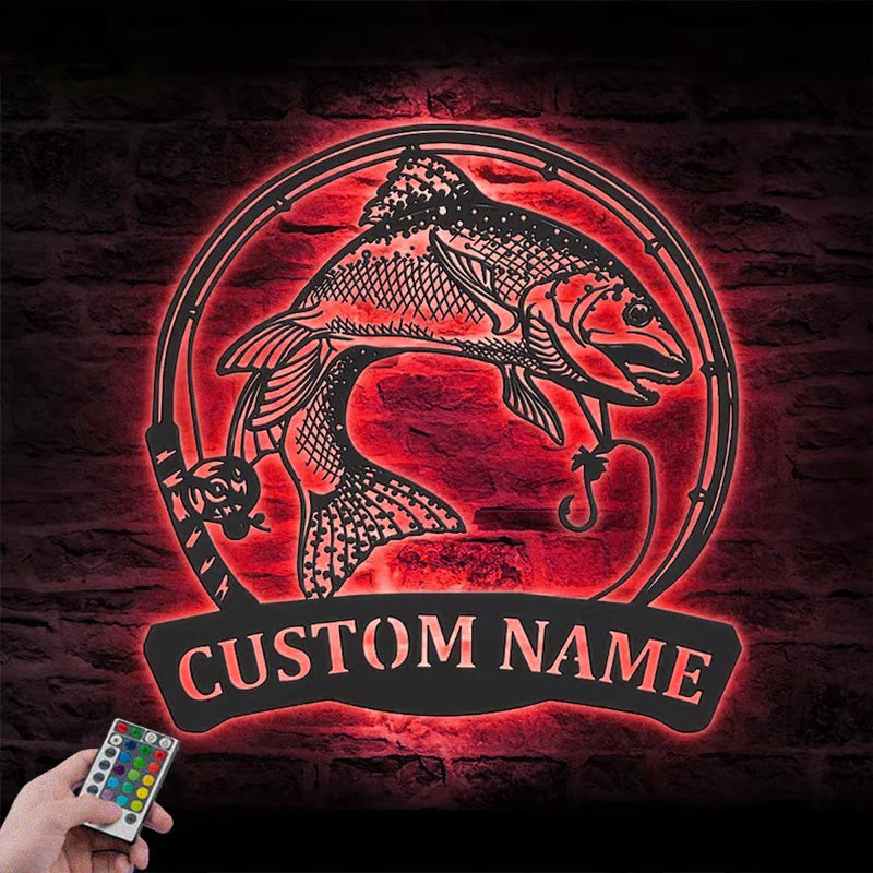 Personalized Rainbow Trout Fishing Metal Wall Signs With RGB Led Light