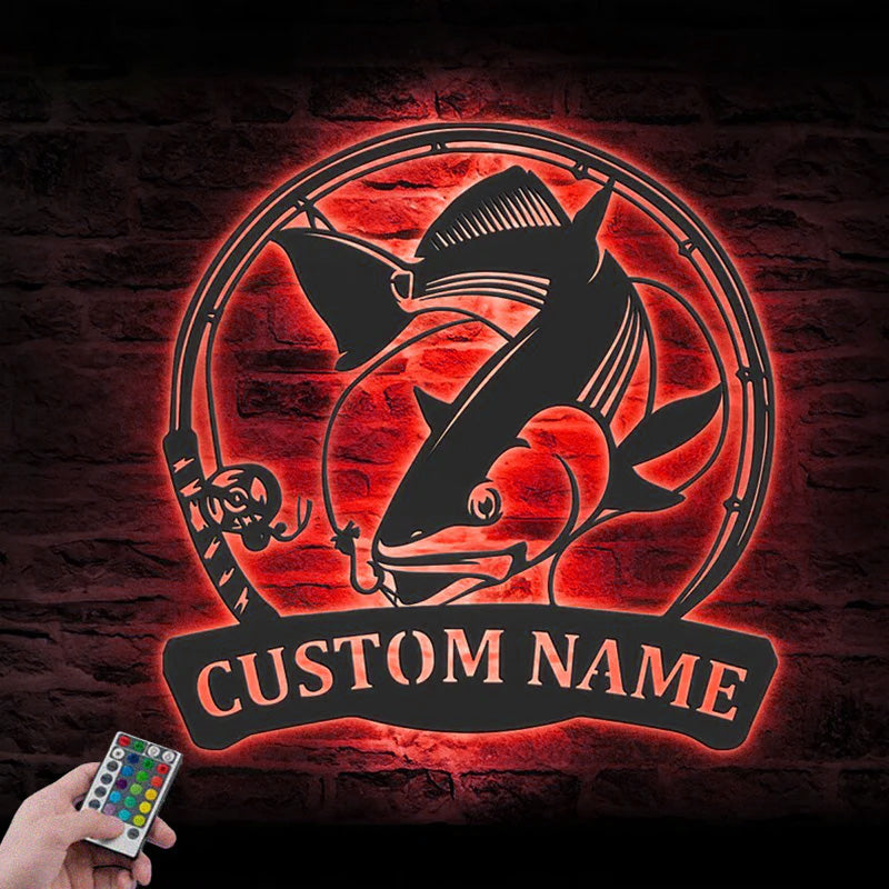 Personalized Red Drum Fishing Metal Wall Signs With RGB Led Light
