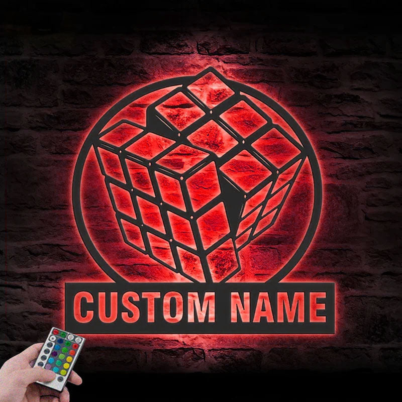 Personalized Rubik's Cube Metal Wall Signs With RGB Led Light