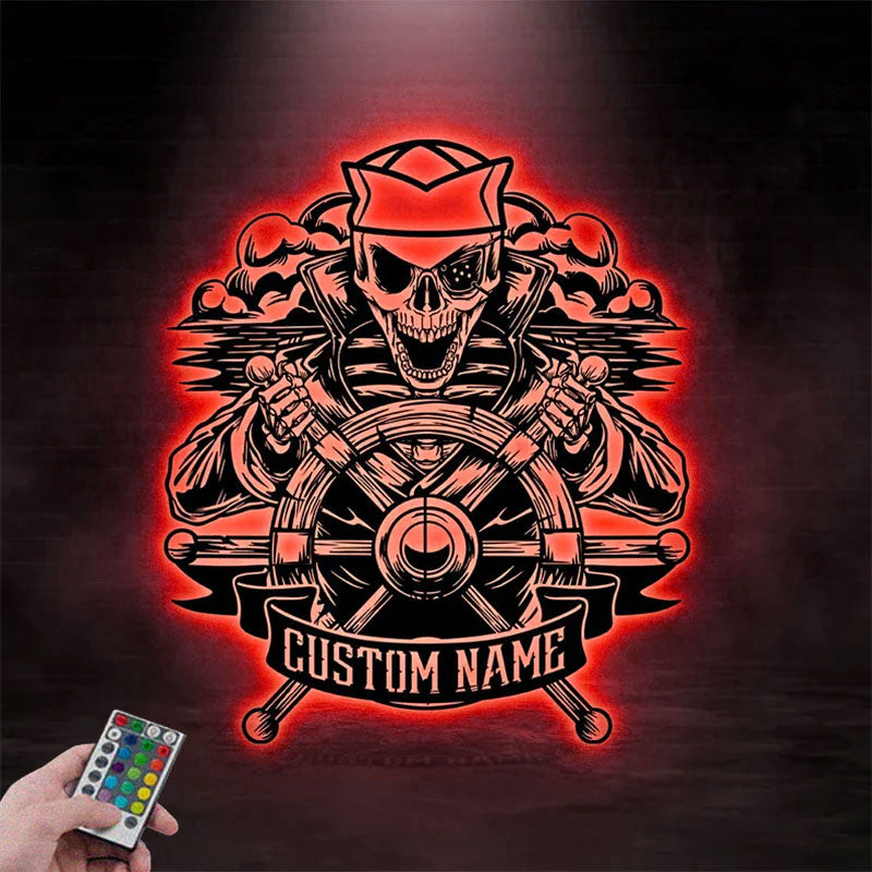 Personalized Sailor Skull Muscle Veteran Metal Wall Signs With RGB Led Light