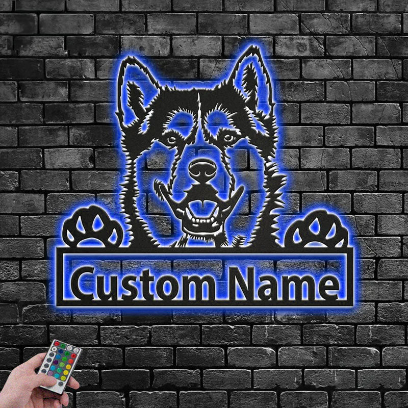 Personalized Siberian Husky, Metal Wall Signs With RGB Led Light